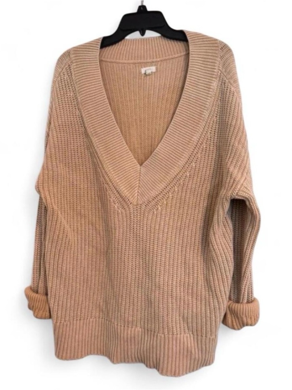 aerie Cream Deep V-Neck Chunky Knit Sweater